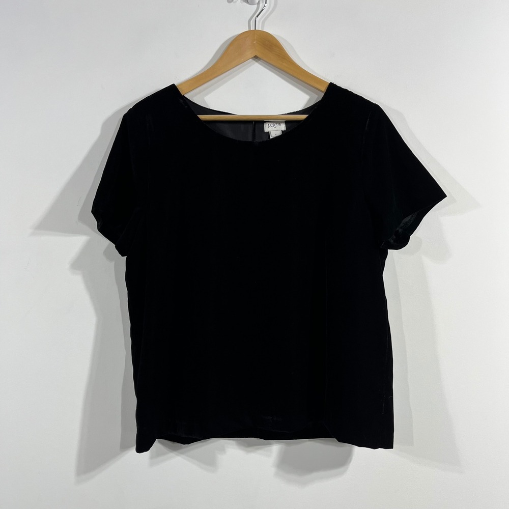 J.Crew Women Black Velvet Short Sleeve Top Large Holiday Party Fairy Grunge Boho